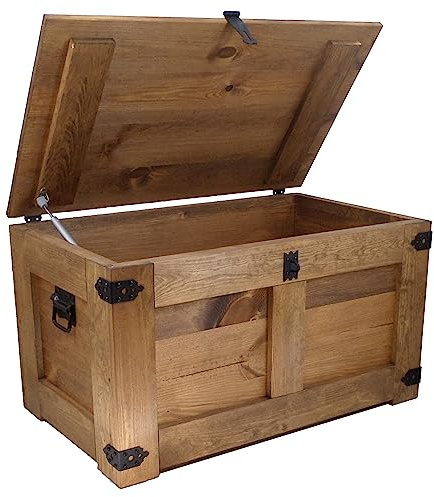CREATIVE COOPER holzbox, schatztruhe, aufbewahrungsbox, betttruhe, rustikal truhentisch, couchtisch, 77x49x45 cm, Handarbeit holztruhe, Eco Holzöl Braun