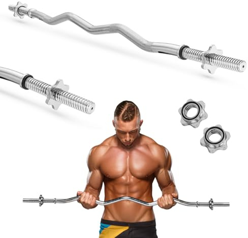 Gymtek Kurzhantelstangen – Langhantelstange 120cm Länge - Ø 28mm – Krafttraining - Fitness Gewichtheben – Hantelstange – Hantel - Gehärteter Stahl – Sternverschlüsse - Curl Bar