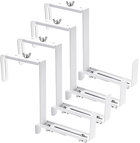 VIVIKEN verstellbare Pflanzkastenhalterung, Blumenkasten-Halterung für Deckgeländer, Fensterkasten-Hängehalterungen für Terrasse, Garten, Zaun, Pergola, Balkon, für schwere Pflanzgefäße, 4 Stück