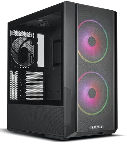 Lian Li LANCOOL 216 RGB, E-ATX-Gehäuse, Midi-Tower - schwarz | Das Airflow-Mesh-Gehäuse enthält zwei 160-mm-ARGB-Lüfter vorne und einen 140-mm-Lüfter hinten, mit 392-mm-GPU und 360