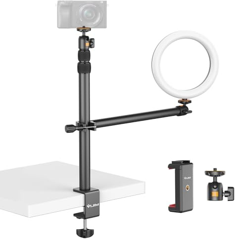 ULANZI LS02 Kamera Tischhalterung, 44cm-105cm Einstellbar, Overhead Stativ für Streaming & Gaming, Lichtstativ mit Boom Arm, Klemmstativ mit 360° Kugelkopf für Kamera/Ringlicht