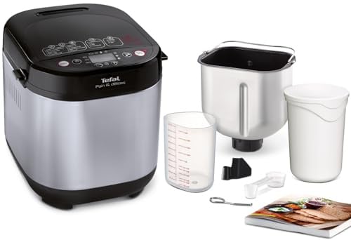 Tefal Brotbackautomat Pain & Délices, 20 Backprogramme, 3 Brotgrößen und Bräunungsstufen einstellbar, auch für Kuchen - Pizza - Nudelteig, Backform antihaftbeschichtet, schwarz/Edelstahl, PF240E