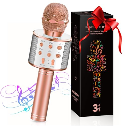 Mikrofon Kinder, Bluetooth Karaoke Mikrofon Geschenke für Kinder, Tragbares Kindermikrofon Geschenke Spielzeug für Teenager Mädchen Jungen - Ostergeschenke