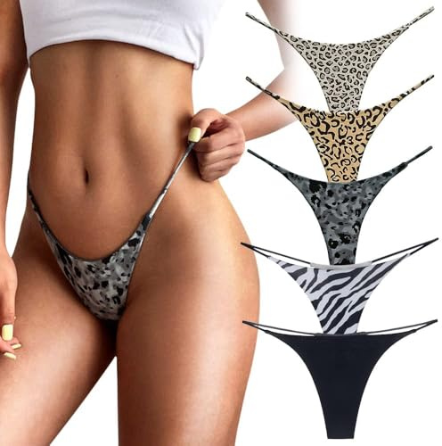 PHOLEEY G String Tangas für Frauen Baumwoll Tanga Unterwäsche Low Rise Nahtlos Slips Sexy Höschen Geschenk für Frauen 5er-Pack