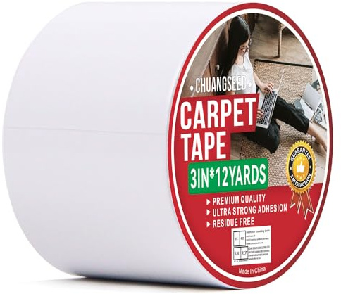 CHUANGSEED Weiß Doppelseitig Teppichklebeband Klebeband extra stark 3in x 12y(75mm x 10.9m) Doppelseitiges Klebeband Zum Verlegen Von Teppich Und PVC-Belag für den privaten Gebrauch Teppichklebeband