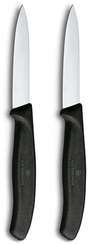Victorinox Swiss Classic, Schäl- und Gemüsemesser Set, 2teilig, Extra Scharfe Klinge, Gerader Schliff für Präzise Schnitte, 8 cm, Rostfreier Stahl, Schwarz