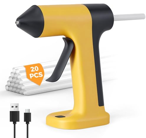 Gaethra Heißklebepistole Akku 2000mAh, Heißklebepistole Kabellos mit 20 Klebesticks 7 mm x 130 mm, 60 Min. Laufzeit, Klebepistole Akku für Schule, Heimwerken, und Reparaturen im Haushalt