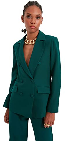 TRENDYOL Damen Trendyol Button Detaillierte Jacke Blazer Jacket Outdoor Blue Button Detailed Blazer Jacket, Grün, 40