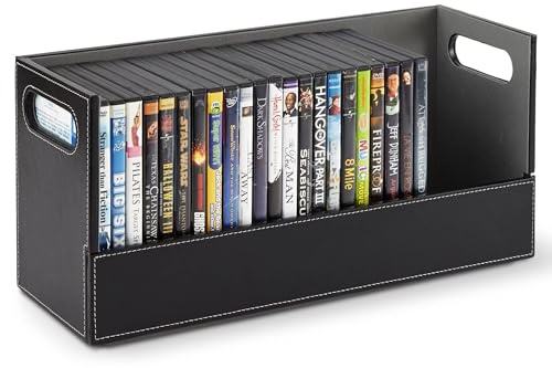 Stock Your Home DVD-Aufbewahrungsbox, Filmregal Organizer für Blu-Ray, Videospielhüllen, CDs, VHS-Tape-Display-Ständer, Disc-Halter kann bis zu 28 DVDs speichern, Kunstleder (Schwarz)