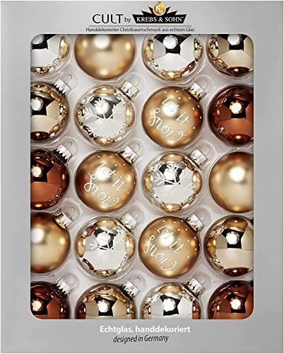 Krebs & Sohn 20er Set Glas Christbaumkugeln-Weihnachtsbaum Deko zum Aufhängen-Weihnachtskugeln 5,7 cm, Braun/Silber/Gold, (5,7cm Ø Durchmesser)