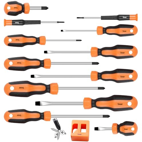 Sinoer Magnetischer Schraubendreher-Satz mit Kreuz-, Flach- und Torx-Schraubendrehern, aus Chrom Vanadium-Stahl, 13-teiliges Set