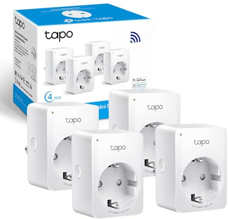 Tapo TP-Link Smart WLAN Steckdose P110 mit Energieverbrauchsmesser, Smart Home Alexa Steckdose, funktioniert mit Alexa, Google Home, Sprachsteuerung, Fernzugriff, Mini, 4 Pack