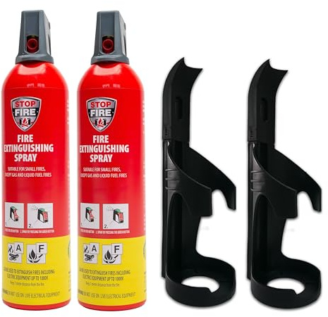 IWH Vertriebs GmbH Premium Feuerlöschspray - STOPFIRE - Feuerlöschspray – 2 x 750ml – 2 Wandhalter - Stopfire auch für Fettbrände, 32 x 9 x 7 cm