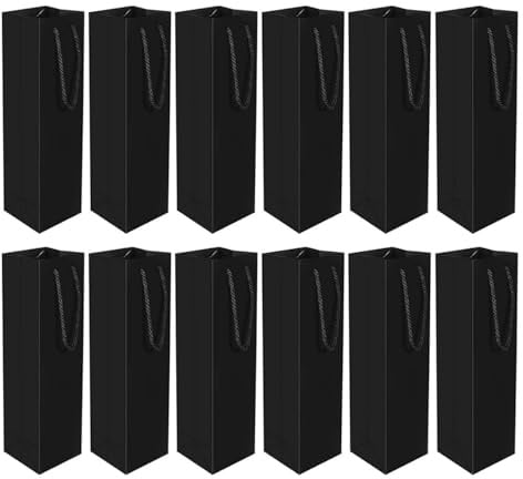 12 Stück Kraft-Wein-Geschenktüte, Premium-Wein-Geschenktüte mit Griff, Kraft-Wein-Organizer für Weihnachten, Hochzeit, Party (Schwarz)