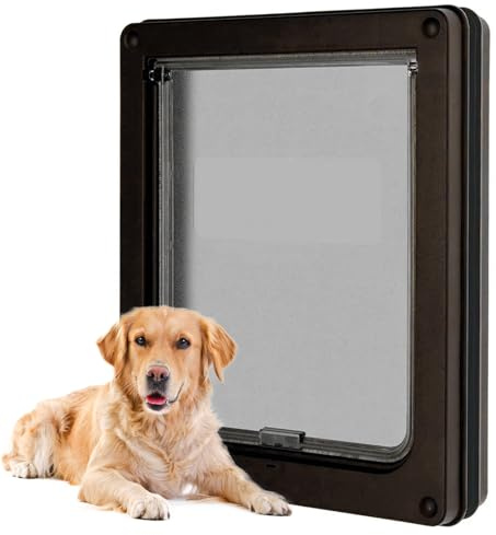 RUYICZB Hundeklappe Für Große Hunde, Wetterfeste Pet Door Für Katzen Und Hunde, Haltbare Katzenklappe, Snap-In Schließplatte Inklusive, Geeignet Für Innen- Und Außentüren,Schwarz,L