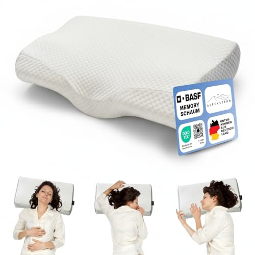 Alpenstern® Orthopädisches Nackenstützkissen Memory Foam Kissen Ergonomisches Nackenkissen bei Nackenschmerzen Rücken-, Bauch-, Seitenschläfer Schlafkissen - inkl. Bezug (Kissen)