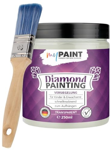 myPAINT® Diamond Painting Versiegelung 250ml inkl. Pinsel - Hochtransparente Fixierung - Staubschutz und Glanzeffekt - Set Made in Germany
