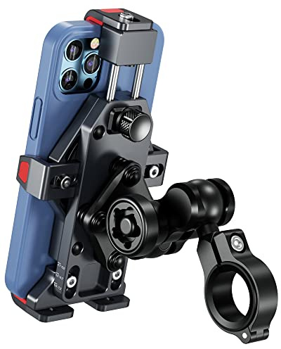 BRCOVAN Aluminiumlegierung Motorrad Handyhalterung mit Vibrationsdämpfer | Diebstahlsichere Handy Motorradhalterung, Verstellbar Lenker Handyhalter für Fahrrad, Roller, ATV, für 4,7-7,2'' Smartphone