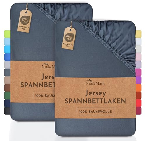 NatureMark 2er Pack Jersey Spannbettlaken, Spannbetttuch 100% Baumwolle in vielen Größen und Farben MARKENQUALITÄT ÖKOTEX Standard 100 | 90 x 190 cm - 100 x 200 cm - anthrazit grau
