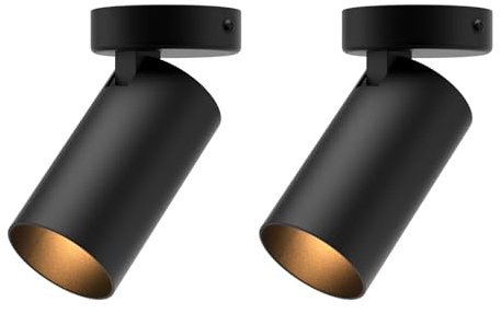 Klighten 2 Stück Deckenstrahler 1 Flammig GU10 Aufbauspot Schwenkbar Aufbaustrahler, Runde Deckenspots Aufputz Verstellbare aus Metall, 70 x 130mm, Ohne Leuchtmittel, Schwarz