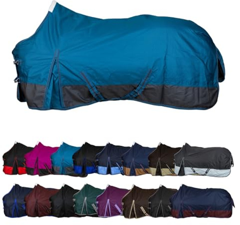 RL24 - Winterdecke Weidedecke 600D Basicline – atmungsaktive, Wind- & wasserdichte Outdoordecke mit Innenfutter & Kreuzbegurtung – Pferdedecke in Petrol/Graphit – 135cm (100g/m² Füllung)