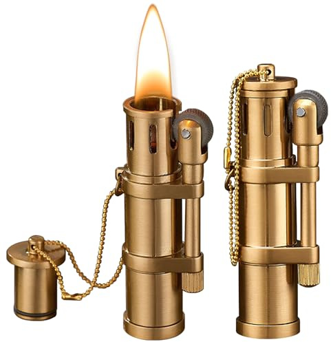 GAOUTO 2 Stücke Feuerzeug, Kerosin Feuerzeug, Vintage Messing Feuerzeug,Vintage Mechanisches Feuerzeug,Nachfüllbar Feuerzeug, Jet Flamme Feuerzeug,Feuerzeug für Küche Camping(Enthält kein Kerosin)