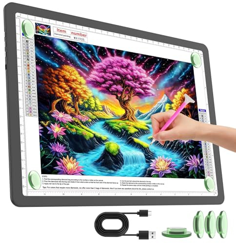 TOHETO A4 Leuchttisch für Diamantmalerei, Wiederaufladbares Ultraheller Leuchtkasten zum Zeichnen, Aufladbar LED Licht Pad zum Nachzeichnen, Kabelloses Lichtplatte Lichttafel zum Skizzieren (Schwarz)