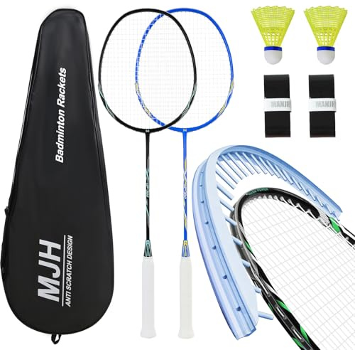 MANJHONG Badminton Federball Set mit 2 Graphit Schläger, Kratzfestes Design | Graphit Badminton Set für Erwachsene, Built-in T-Verbindung, Hochwertige Lackierung, inkl. Federbälle, Griffband & Tasche