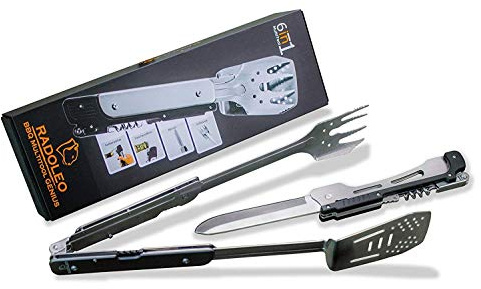 RADOLEO® Multi-Tool | Grillbesteck-Set Mit 6 Werkzeugen | Ideal für Grill-Fans, Camping & Outdoor | Edle Geschenkverpackung