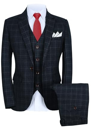 MOGU 3-teiliger Herrenanzug, schmale Passform, kariert, Blazer, Weste und Hose, Set für Hochzeit, Abschlussball und Business