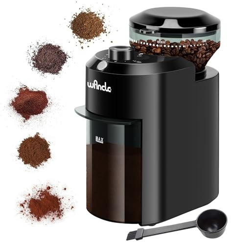 Wancle Elektrische Kaffeemühle - Einstellbarer scheibenmahlwerk kaffeemühle für Kaffeebohnen mit 28 Präzisen Mahlstufen - Perfekt für 12 Tassen (Kunststoff, Schwarz)