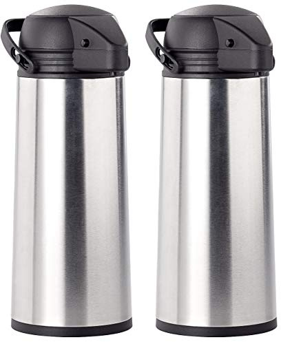 Rosenstein & Söhne Thermokanne zum Pumpen: 2er Pack Edelstahl-Pump-Vakuum-Isolierkanne, 1,9 Liter (Party-Zubehör, Doppelwandige Isolierkanne, Pumpe)