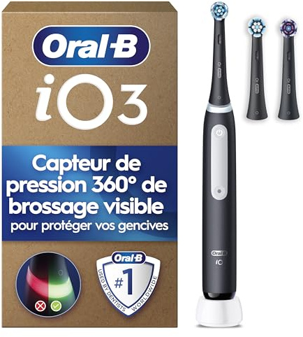 Oral-B iO Series 3 Plus Edition Elektrische Zahnbürste mit 3 Aufsteckbürsten, Schwarz - Electric Toothbrush, GUT GETESTET von STIFTUNG WARENTEST, Inkl. 3 Putzmodi für Zahnpflege