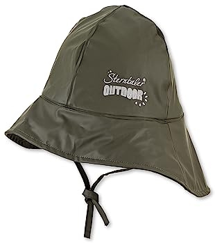 Sterntaler Regenhut Uni - Kinder Südwester wasserdicht - Jungen Regenhut mit Jerseyfutter Ohrenklappen und zum Binden - robuste Regenbekleidung mit reflektierendem Logo - mattgrün - mattgrün