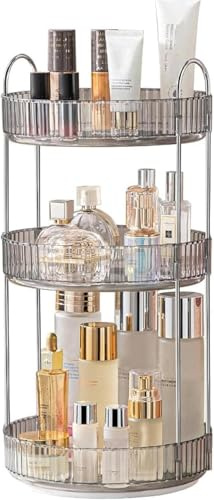 CESTATIVO Make Up Organizer, 360° Drehbar Kosmetik Organizer, Beauty Organizer, Hautpflege Organizer für Badezimmer (3 Schichten, Grau)