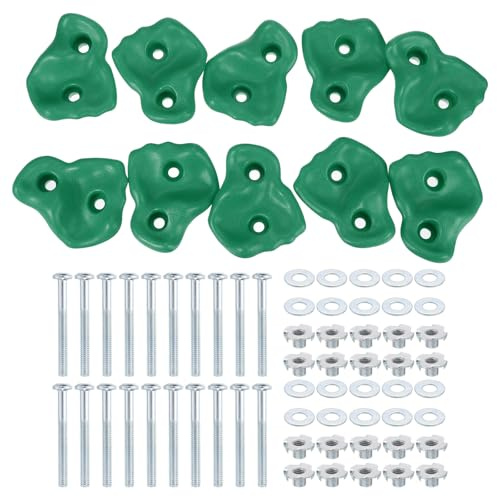 PATIKIL Klettergriffe 10 Stück Große Klettergriffe Für Kletterwände Spielset Klettergriffe Mit Doppelloch Für Spielplatzzubehör Indoor Outdoor Baumtraining Grün A-Groß