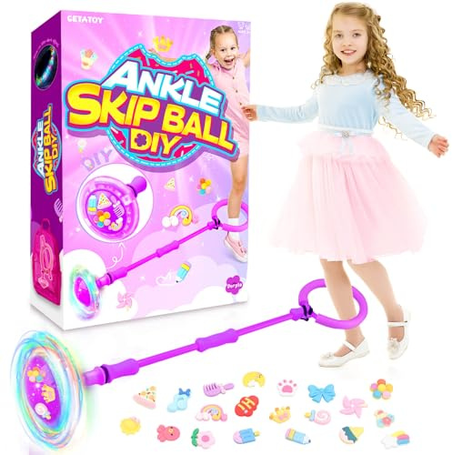 Getatoy Springring Fußkreisel Kinder Swing Wheel mit Lichtrad Blinkender Sprungball Spielzeug Faltbarer Flash Jumping Ball Draußen Geschenke für Kinder 5-12 Jahre Mädchen Junge Geburtstag
