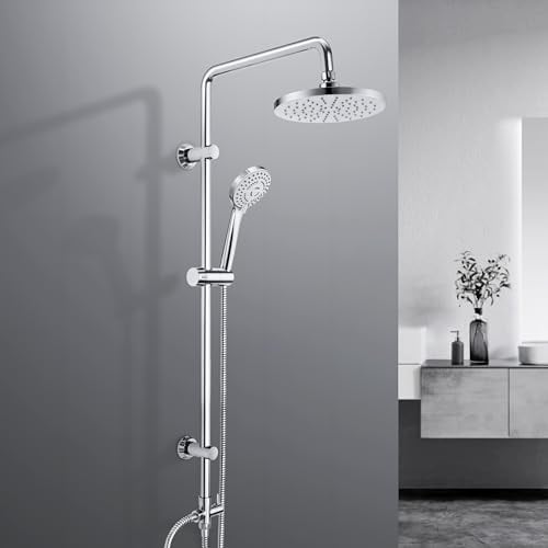 JOHO Edelstahl Duschsystem ohne Armatur, Regendusche Duschset Wassersparend mit Kopfbrause ABS 20 cm Chrom