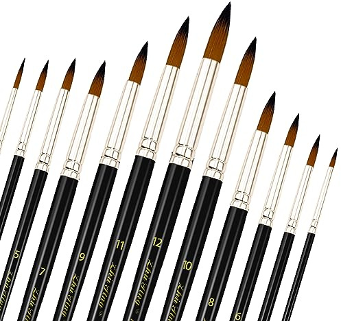 12 Stück Nylon Pinsel Künstlerpinsel Pinsel Set Malen Nylonhaar Künstler Acrylpinsel für Aquarell Acryl Ölgemälde Schwarz