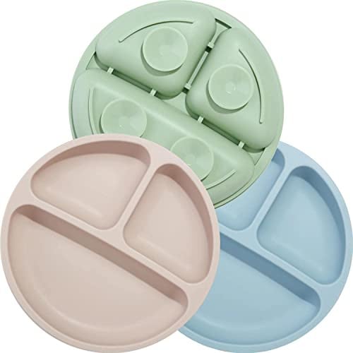 PandaEar Silikon Baby Teller Rutschfest Kinder Tischset mit Saugnäpfen - Geteilte Standfeste Babyteller Kleinkind Teller - BPA-Frei - Spülmaschinen und MikrowellenFest