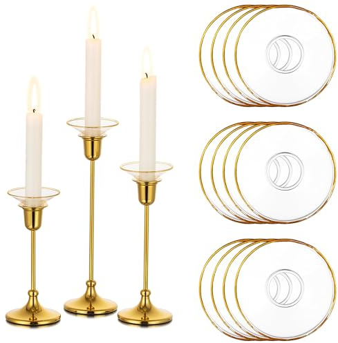 Glasseam Gold Glas Tropfenfänger für Kerzenhalter: 12er Kerze Tropfschutz | Für 2.2cm D Stabkerzenhalter, Goldrand Tropfschutz für Kerzen, Rund Kerzenhalter Stabkerzen, Tischdeko, Hochzeit