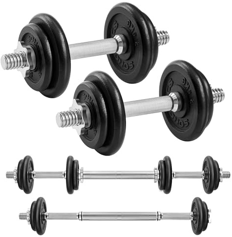 SONGMICS 2-in-1-Hanteln, 2 x 10 kg Hantelset aus Gusseisen, verstellbar, Kurzhantelset mit Verbindungsrohr, Workout, Gewichtheben für Zuhause, Fitnessstudio, tintenschwarz SYL20LBKV1