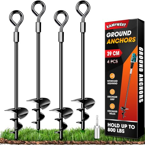 Trampolin Bodenanker Set von 4, Heavy Duty 15inch Trampolin Anchor Kit | für Zelte, Schaukeln, Vordächer, starken Wind