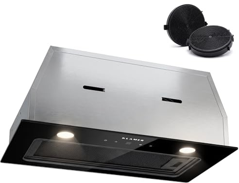 KLAMER Einbau Dunstabzugshaube Schwarz, 530 m³/h, Umluft und Abluft, A+ | 3 Lüfterstufen ab 49 dB, ein 9-Minuten-Timer, 2 LED-Leuchten sowie Aktivkohlefilter und Aluminiumfettfilter für den Unterbau