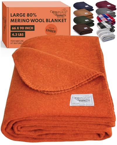 Wolly Mammoth 80% Wolle Decke - Sofa Kuscheldecke 167 x 230 cm Dicke Wärmedecke, Flauschige Wohndecke, Militärdecke, Wolldecke, Wärmende, Schwere Couchdecke, Draußen, Camping Rettungsdecke, Orange