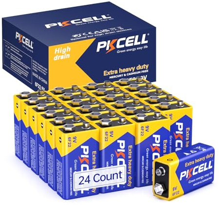 PKCELL Blockbatterie 9V 6F22 Batterien für Rauchmelder,Radio-Kamera,Spielzeug,24 Stück
