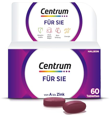 Multivitamin - Centrum Für Sie, 60 St. - Hochwertiges Nahrungsergänzungsmittel mit Mikronährstoffen speziell für Frauen - Vitamine, Mineralstoffe und Spurenelemente zur täglichen Komplettversorgung