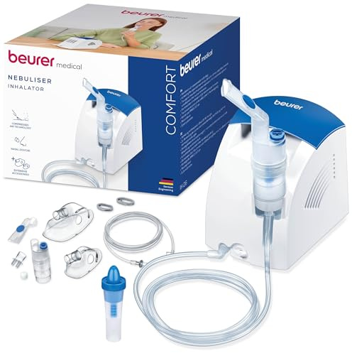 Beurer IH 26 Inhalator, Vernebler mit Nasendusche und viel Zubehör, hohe Verneblungsleistung, Inhaliergerät zur Behandlung von Atemwegserkrankungen wie Asthma und Erkältung, für Kinder & Erwachsene