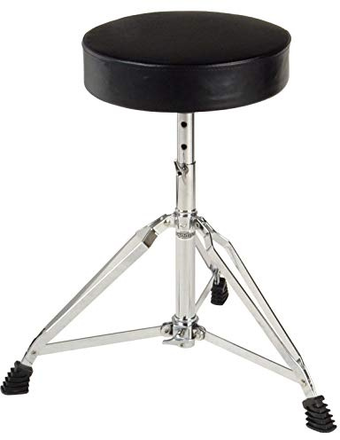 XDrum Schlagzeughocker Pro, Runde Sitzfläche, DREI Standbeine, Gummifüße | Doppelstrebig, Höhenverstellbar (50 bis 64cm Sitzhöhe), Zusammenklappbar, Bequeme Sitzfläche, Höhenverstellbar von 50 - 64 cm