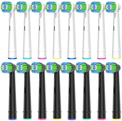 16 Stück Aufsteckbürsten Kompatibel mit Oral B Aufsteckbürsten, Professionelle Bürstenköpfe passend für Oral B Elektrische Zahnbürsten, 8er Weiß und 8er Schwarz.